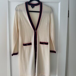 Talbots Cream Cardigan with Navy and Red Accents